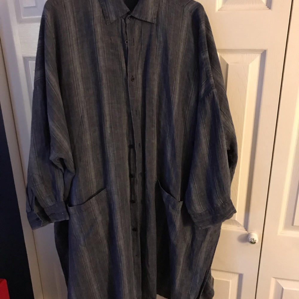 eskandar long blue striped linen shirt 2 (matching pants listed separately)